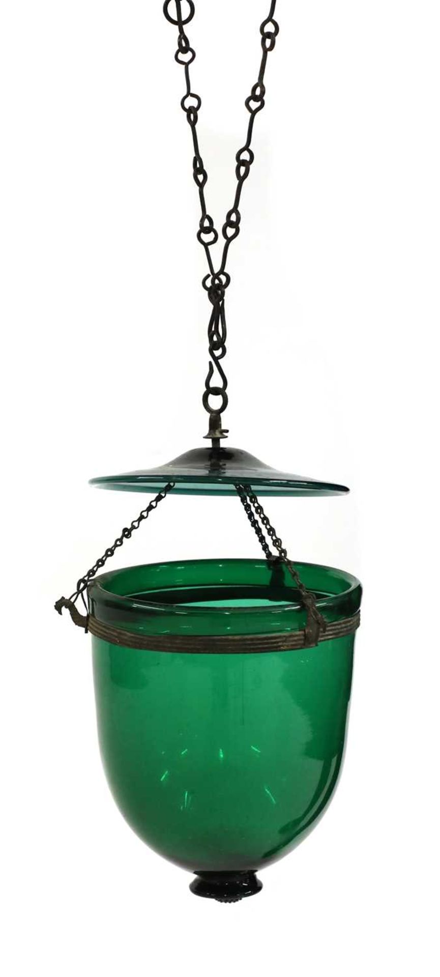 A George III-style green glass hanging lantern
