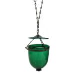 A George III-style green glass hanging lantern