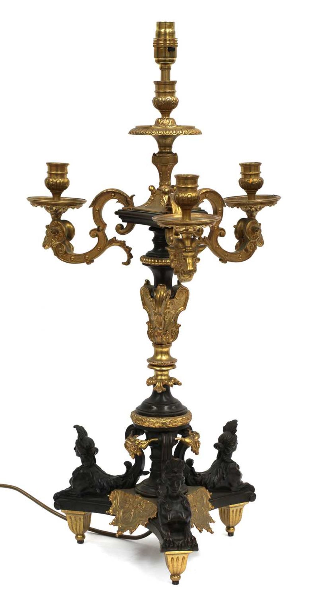 A French gilt and patinated bronze table lamp,