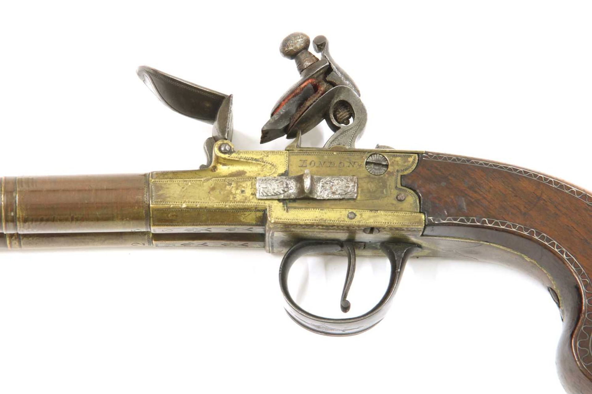 A pair of double-barrel box-lock flintlock pistols, - Image 9 of 14