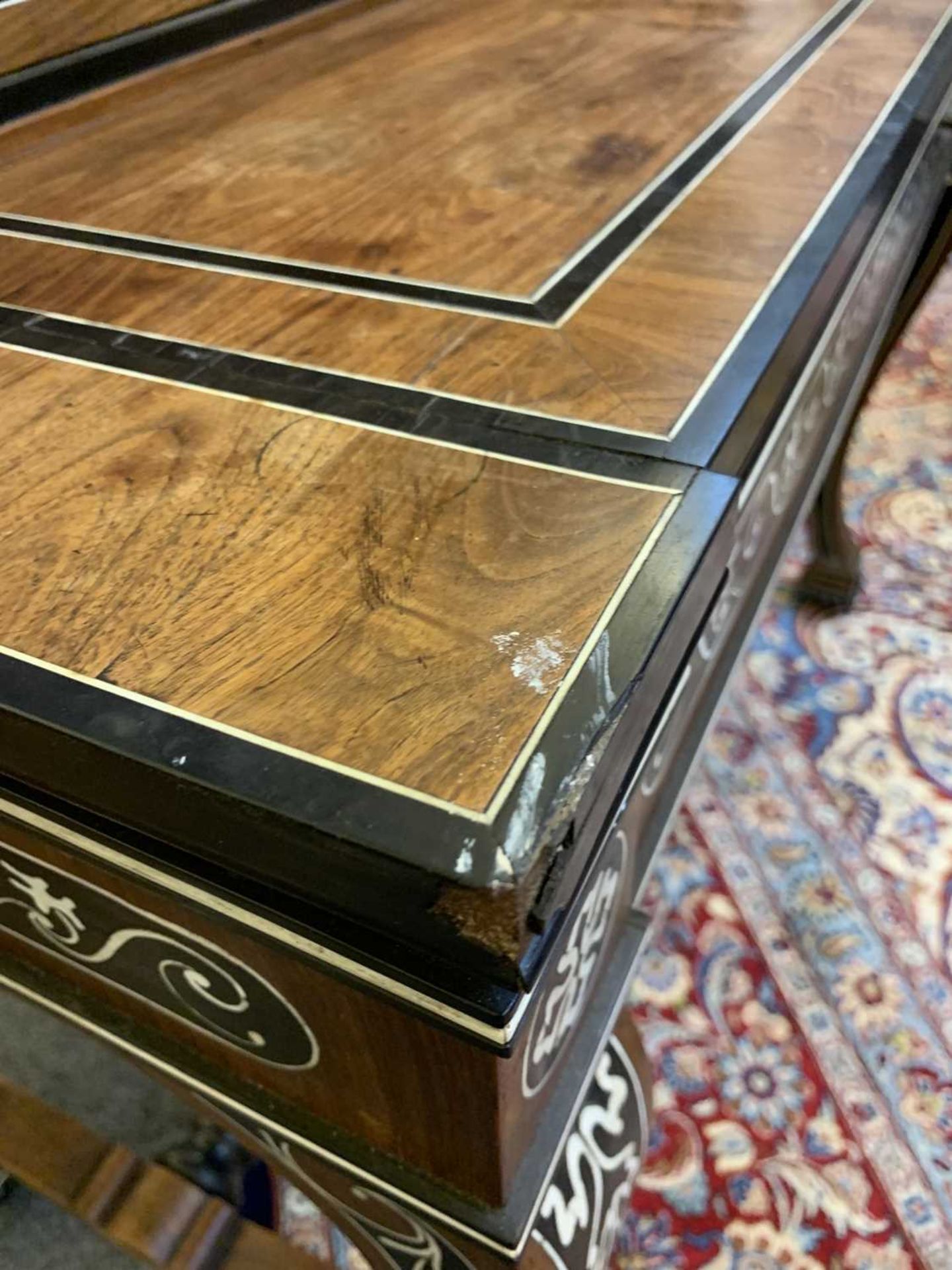 An Anglo-Indian padouk, ebony and ivory inlaid bureau cabinet, - Image 9 of 21