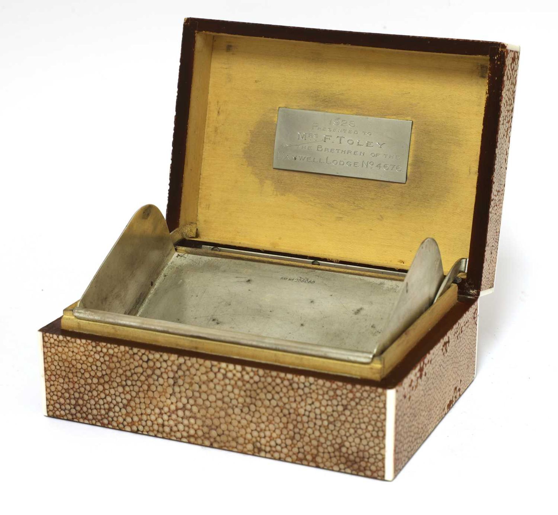 An Art Deco shagreen patent cigarette box