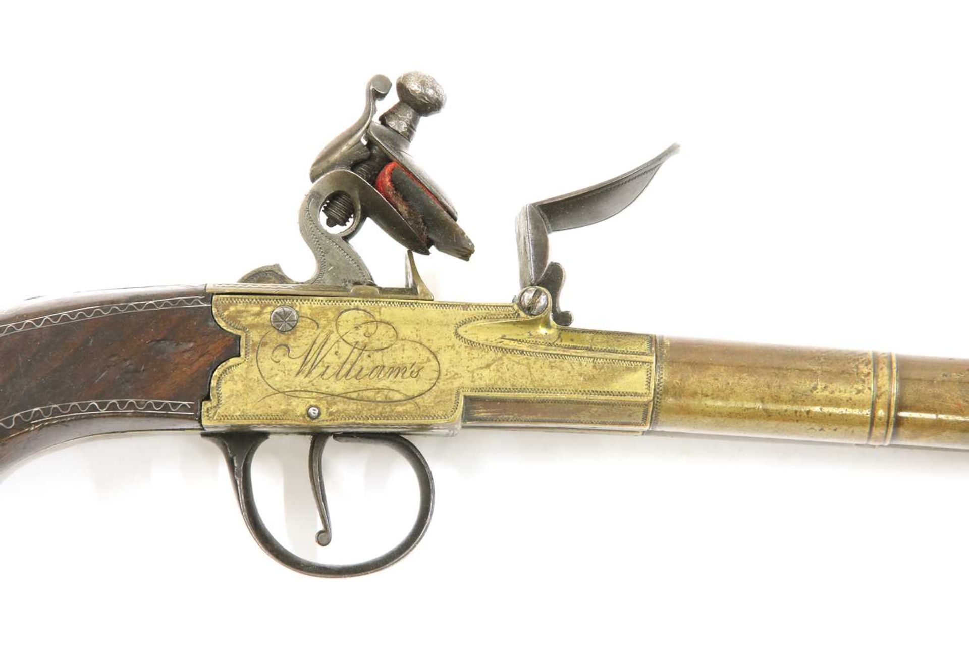 A pair of double-barrel box-lock flintlock pistols, - Image 5 of 14