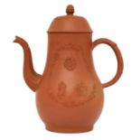 A Staffordshire redware large baluster-shaped coffee pot and domed cover,