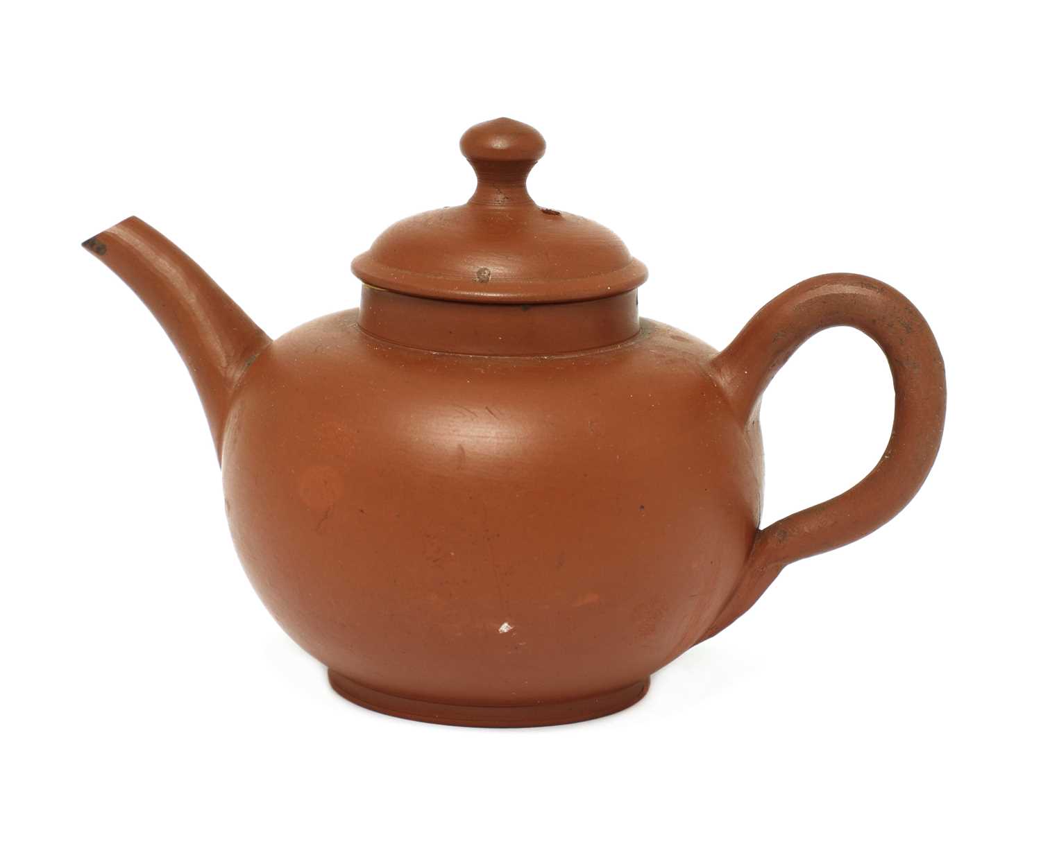 An unusual Staffordshire redware miniature globular teapot and cover,