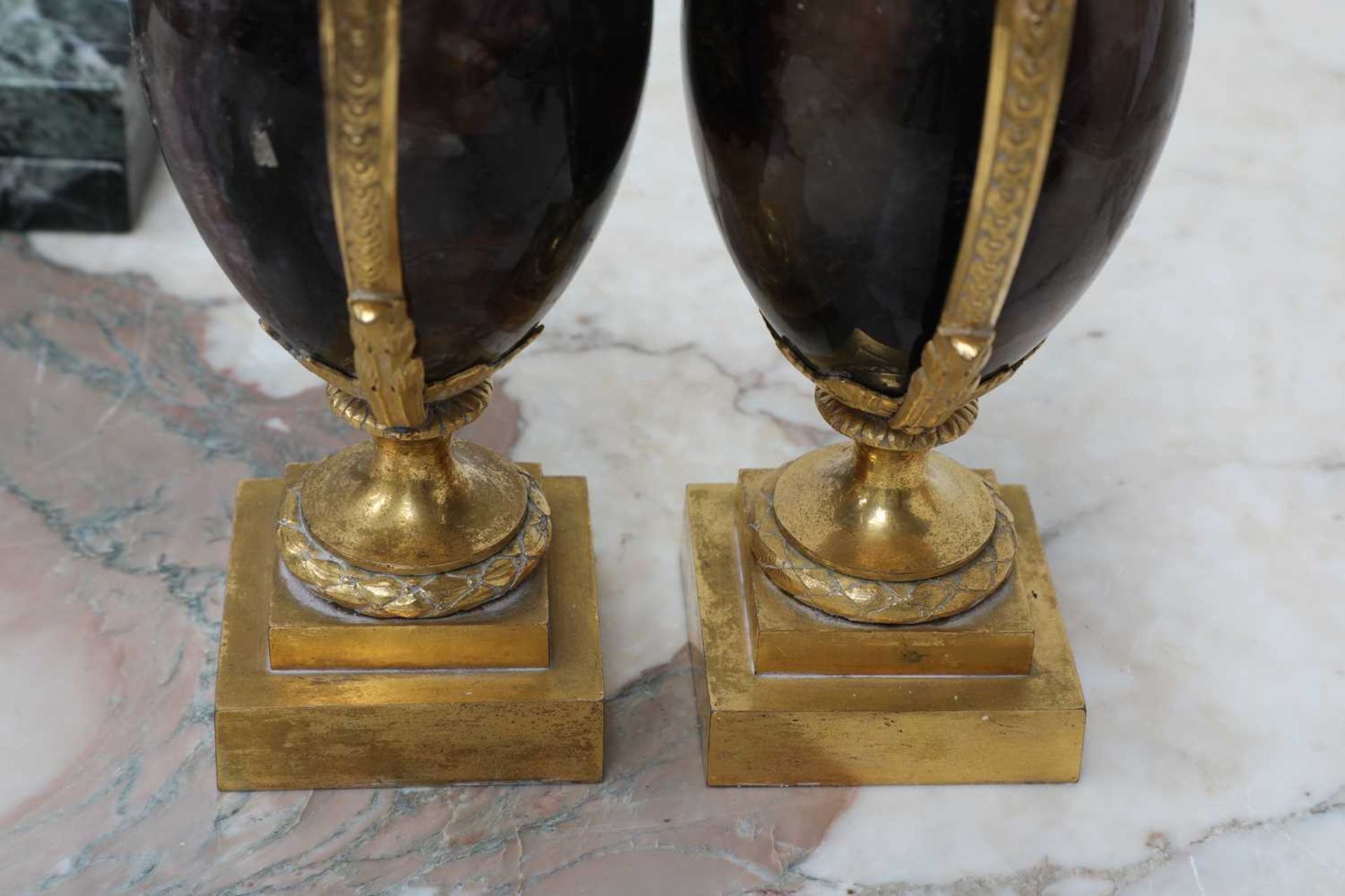 A pair of George III ormolu-mounted Blue John cassolette vases, - Image 13 of 52