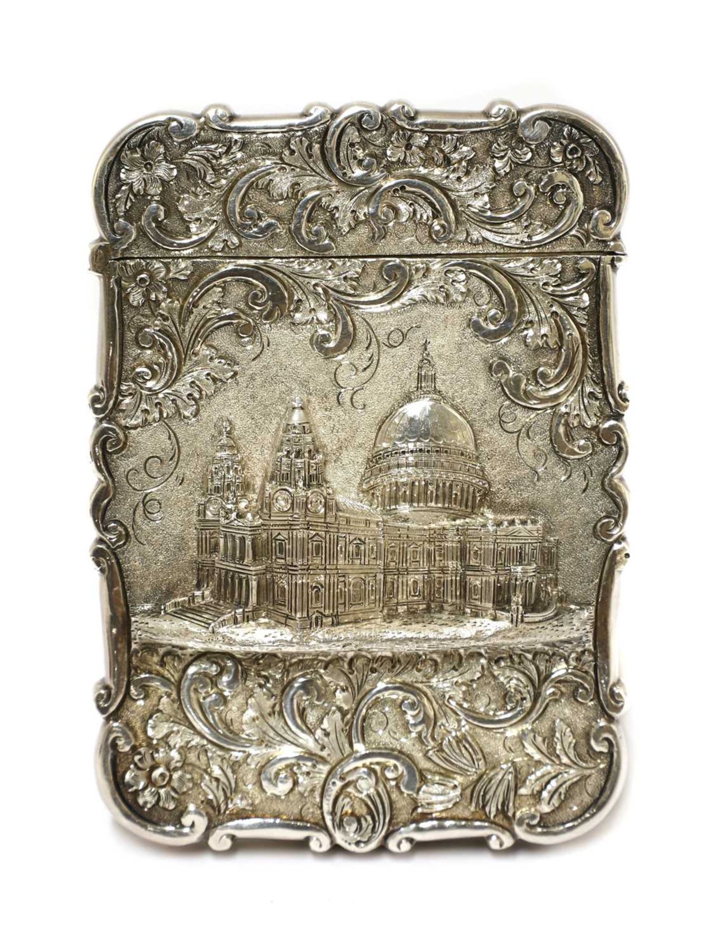 A Victorian silver castle-topped card case,