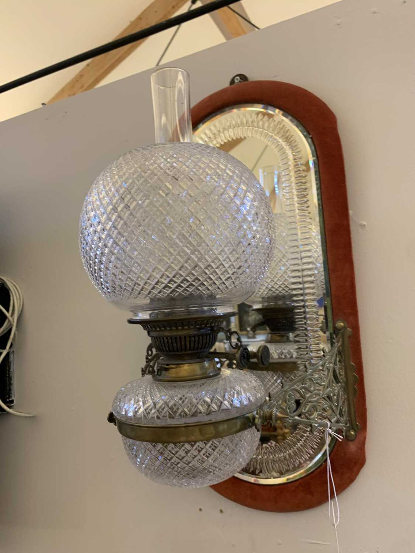 A pair of brass and glass girandole oil wall lights, - Bild 16 aus 16