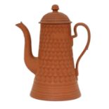 A rare Staffordshire redware tapering-sided coffee pot and domed cover,