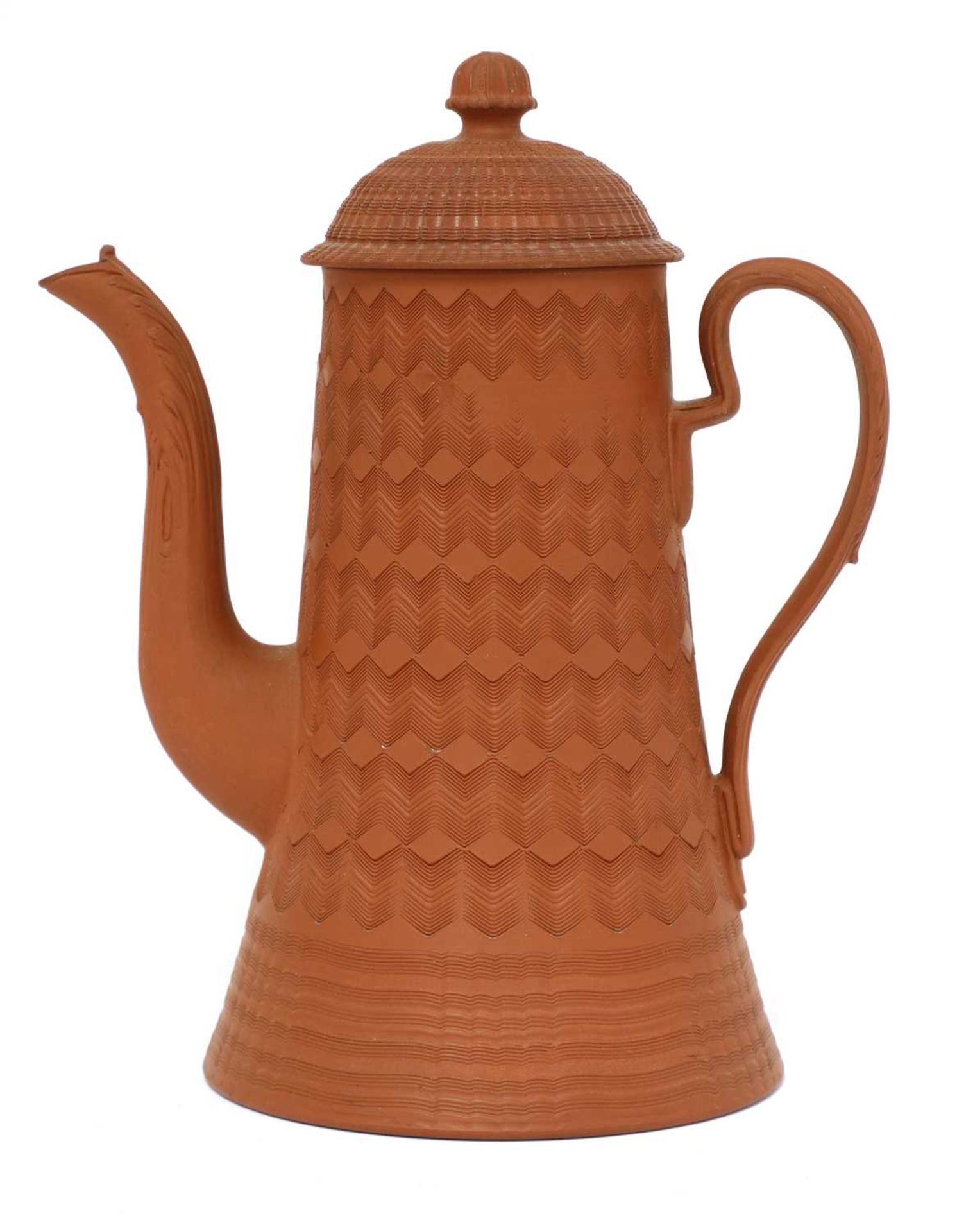 A rare Staffordshire redware tapering-sided coffee pot and domed cover,