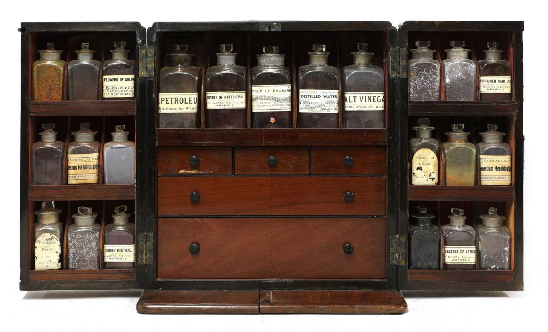 A mahogany cased travelling apothecary cabinet,