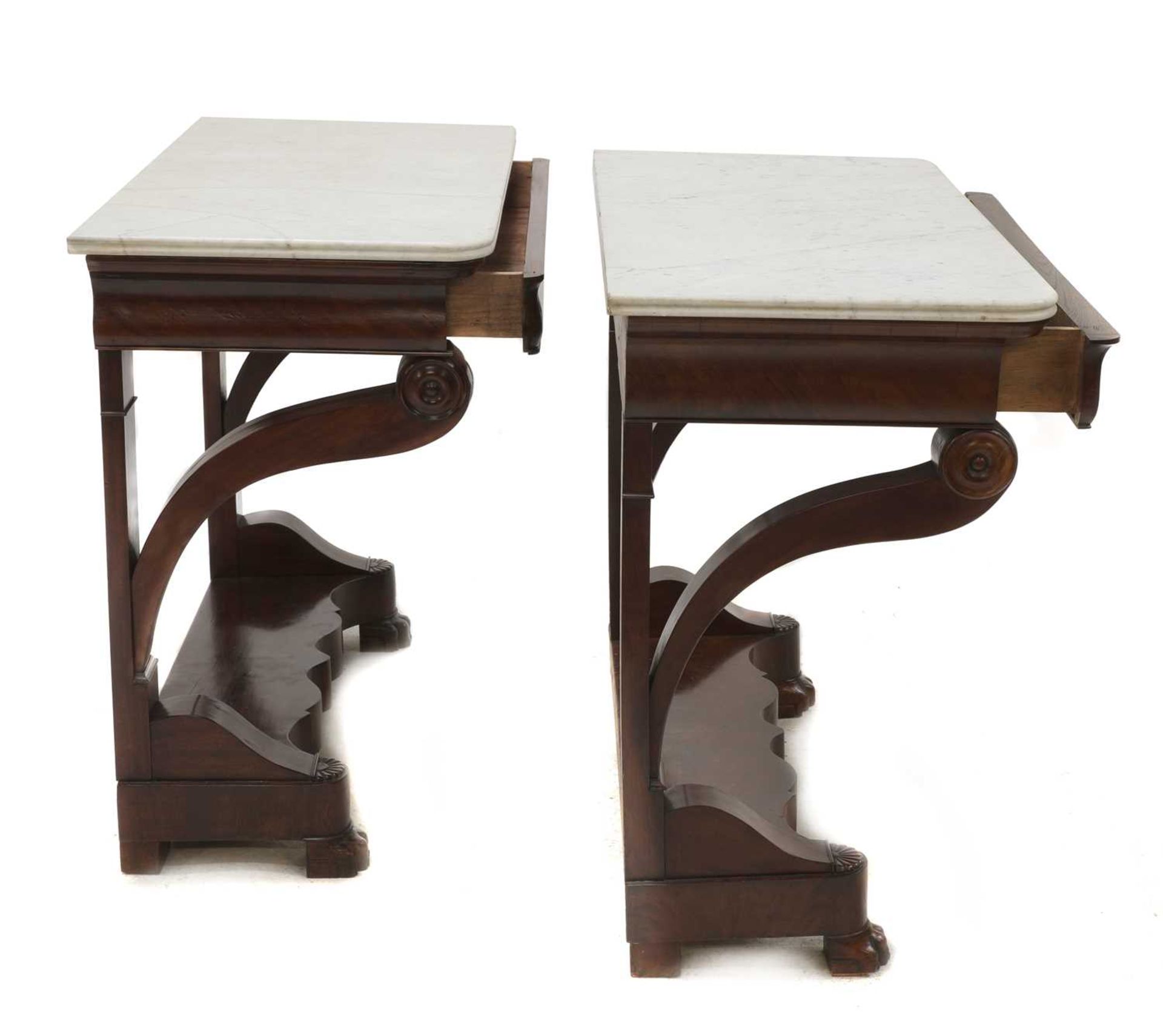 A pair of French Louis Philippe mahogany console tables, - Image 4 of 7