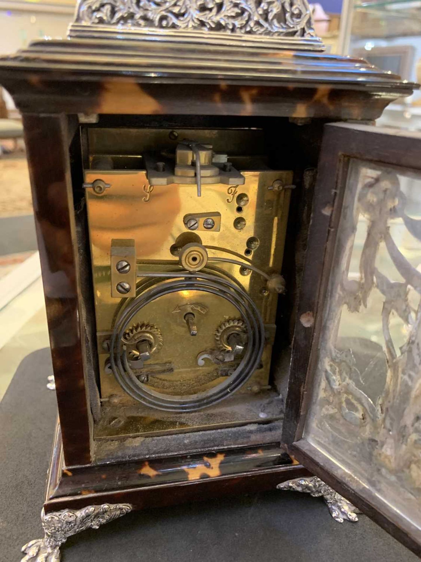 A cast silver and tortoiseshell carriage clock, - Image 6 of 6