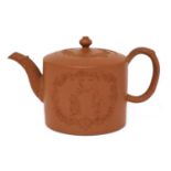 A Staffordshire redware cylindrical teapot and cover,