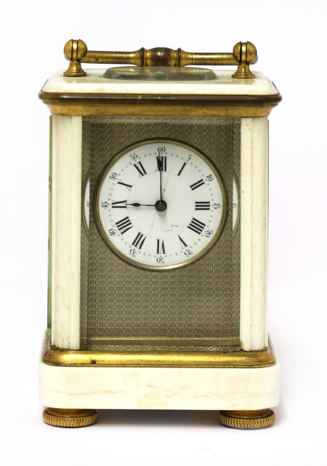 A brass and ivory miniature carriage clock,