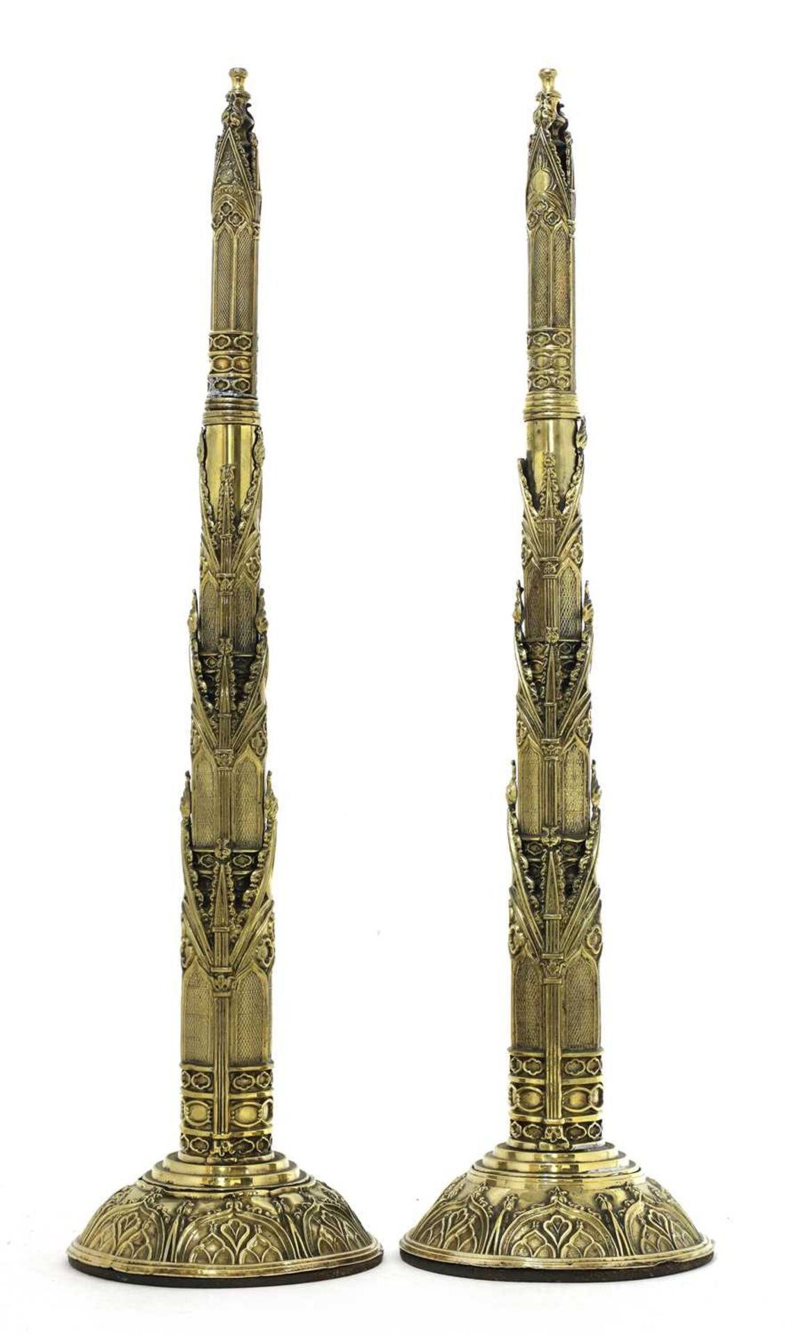 A pair of tall brass telescopic Gothic fan holders, - Image 2 of 4