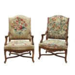 A pair of Louis XV-style beechwood elbow chairs,