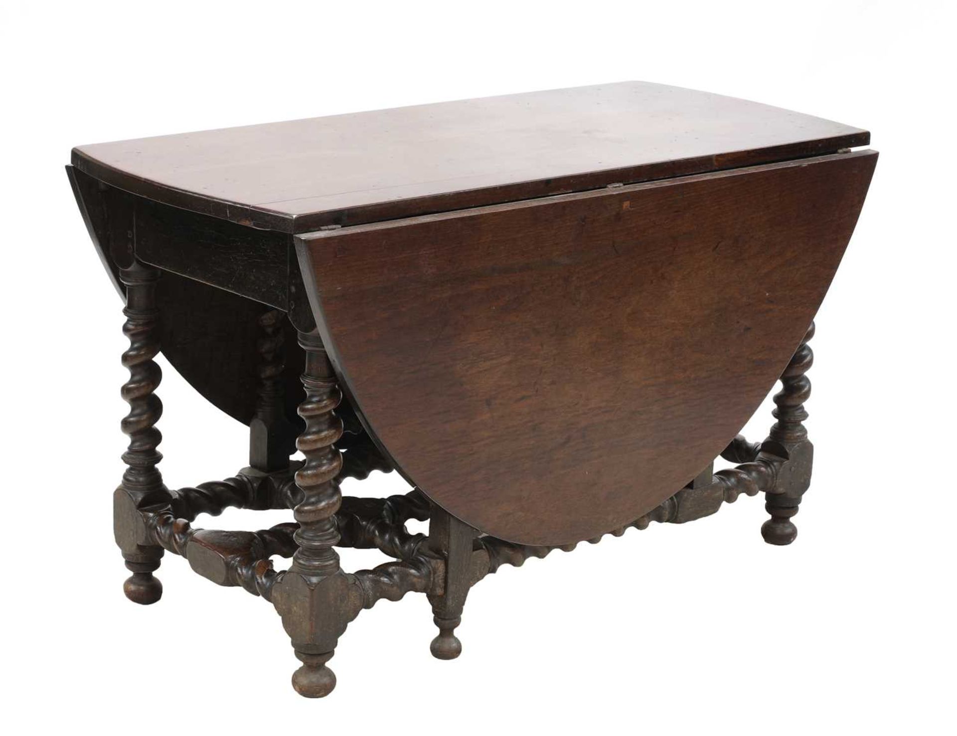 A rare, large and documented, oak and mahogany gateleg dining table, - Image 9 of 16