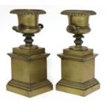 A pair of bronze urns,