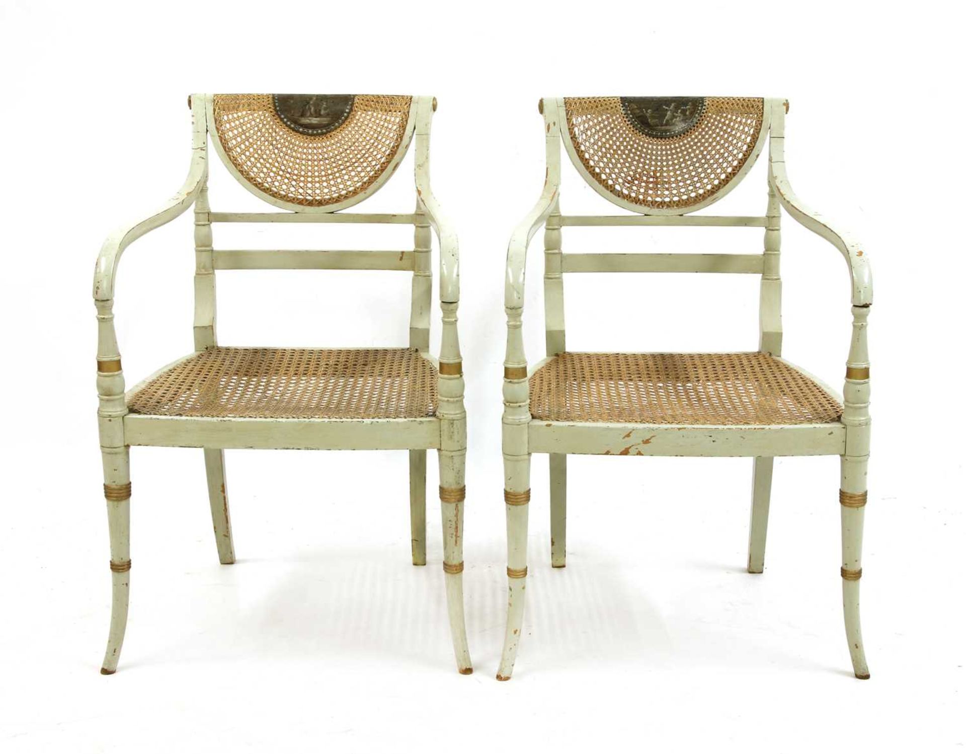 A pair of painted neoclassical salon chairs, - Image 2 of 8