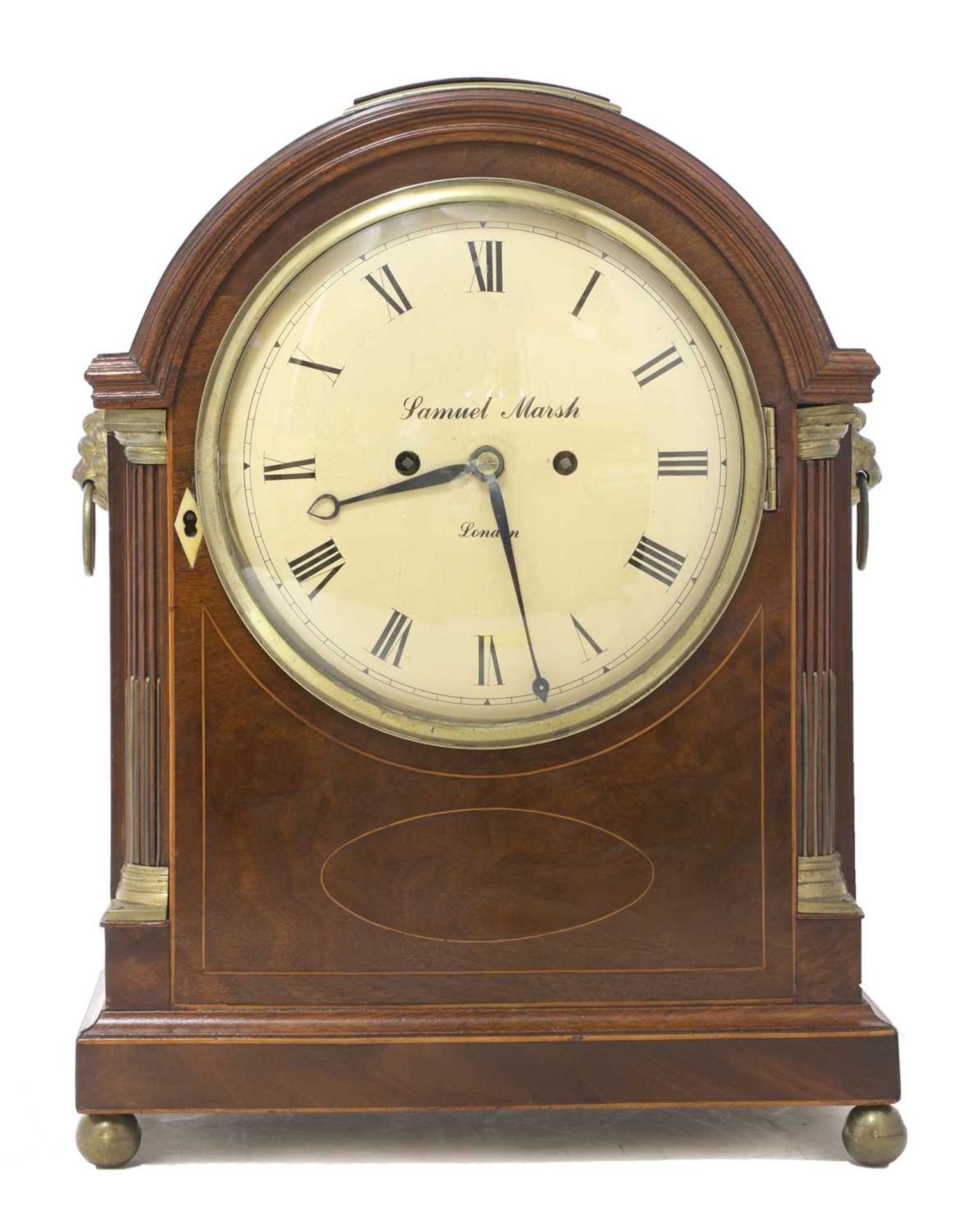 A strung mahogany mantel clock by Samuel Marsh, London