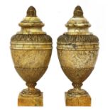 A pair of alabaster urns and covers