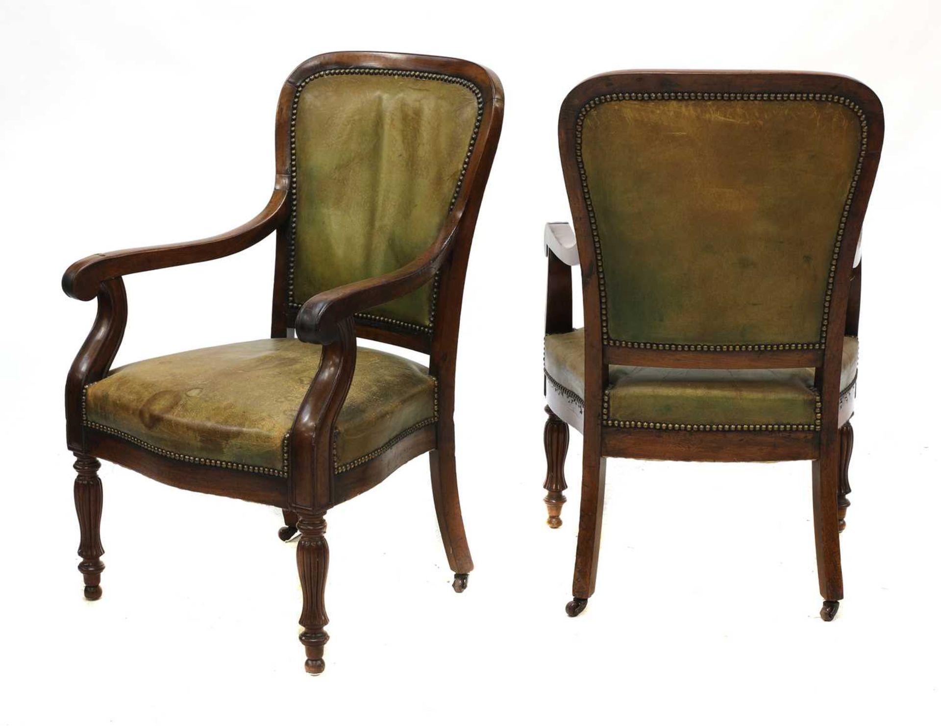 A pair of French Louis Philippe mahogany library armchairs - Image 3 of 4