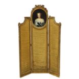 A Louis XVI-style French carved and gilded three-panel screen,