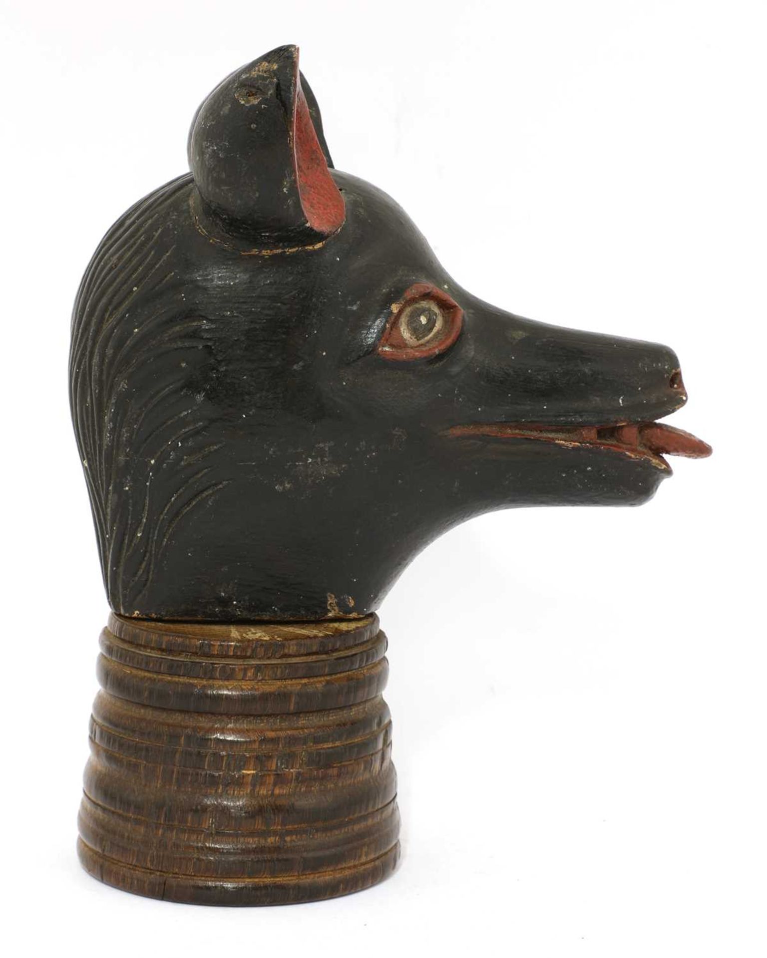 An extraordinary carved, lacquered and painted wood animal head - Image 3 of 8