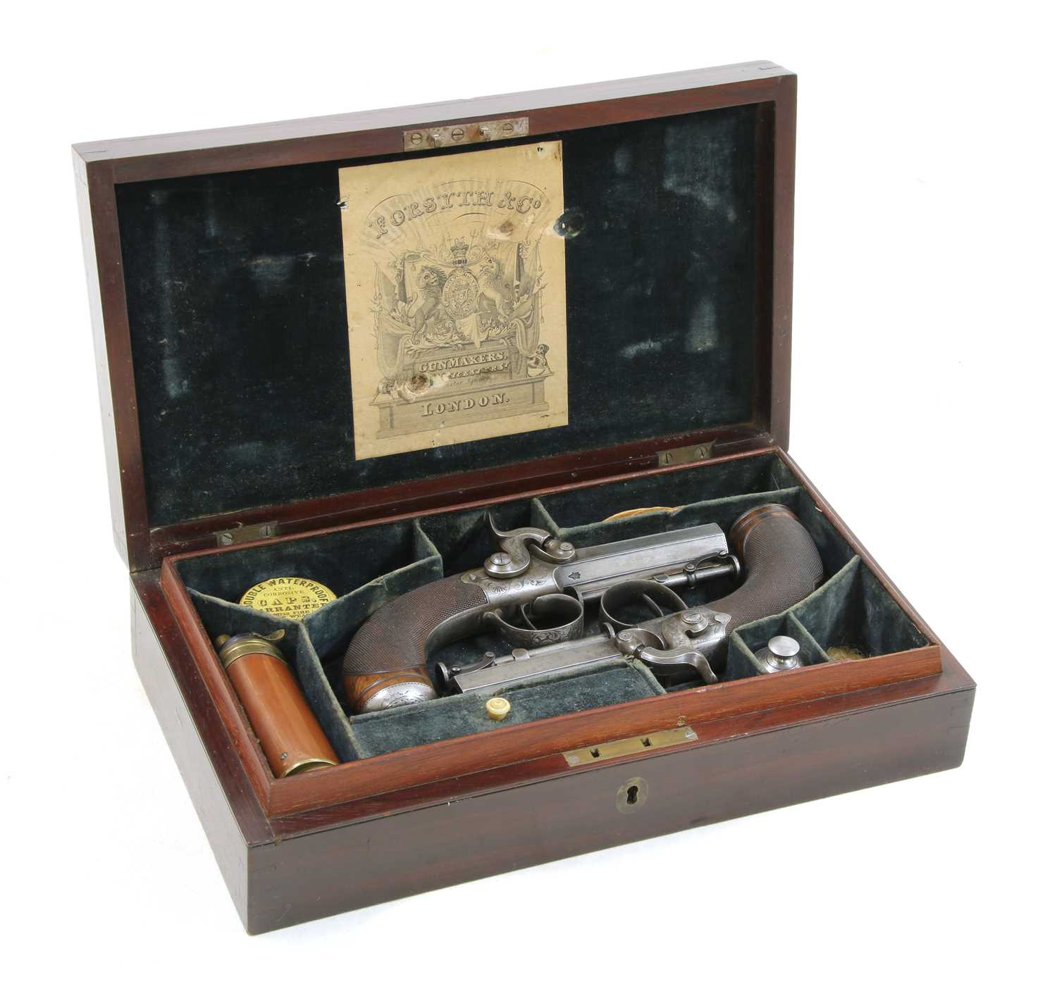 A cased pair of percussion travelling pistols by Forsyth & Co,
