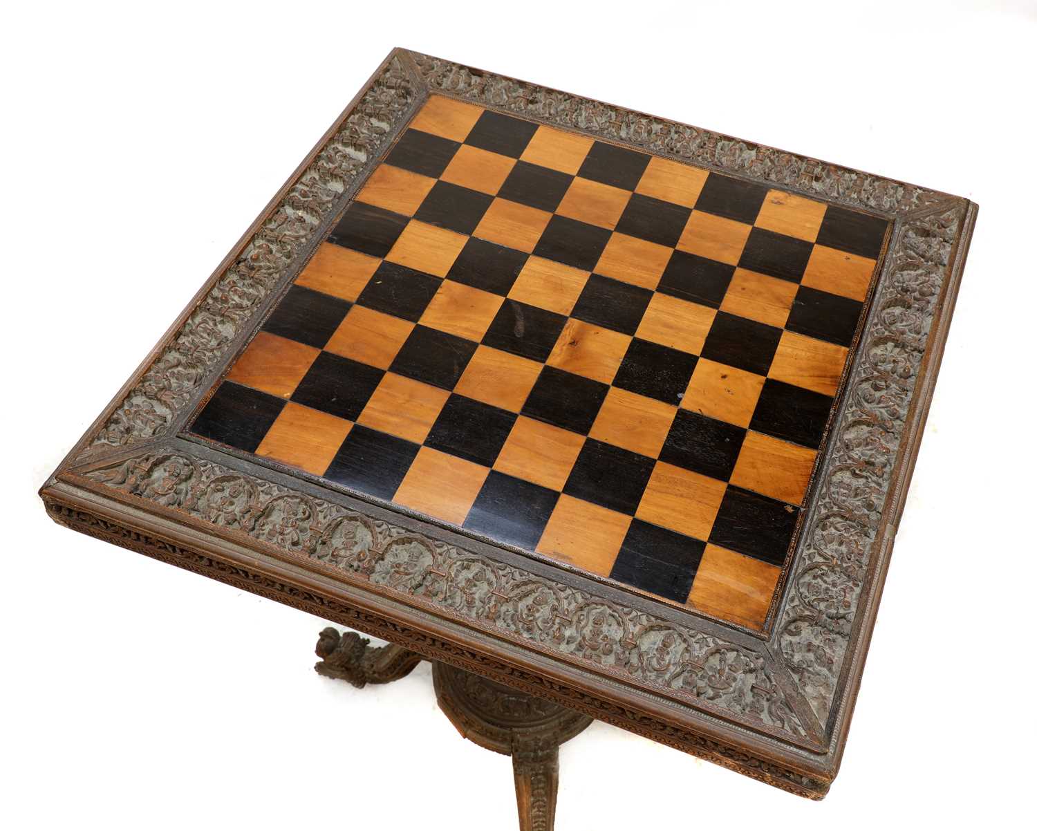 An Indian carved sandalwood chess or games table, - Image 2 of 5