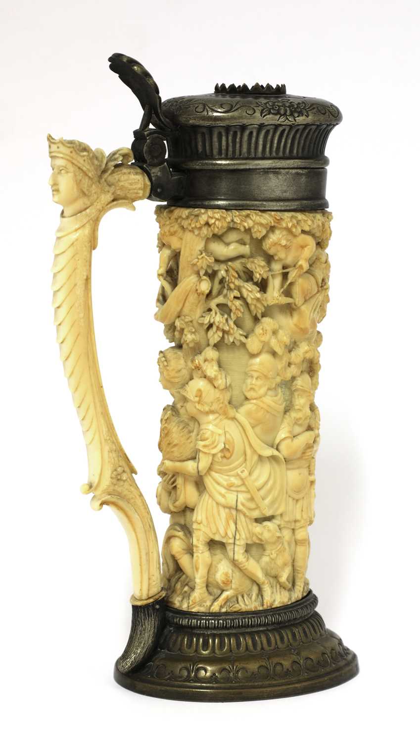 A walrus ivory and pewter-mounted tankard