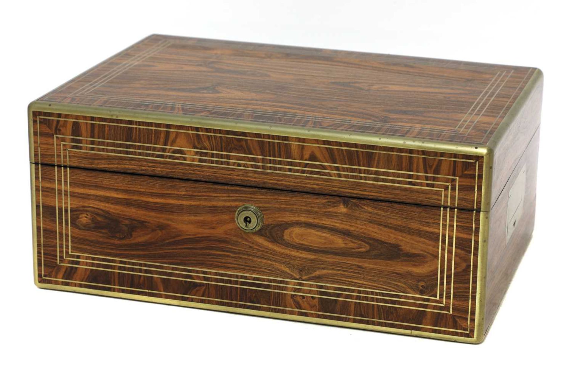 A kingwood and brass inlaid travelling desk, - Image 2 of 5