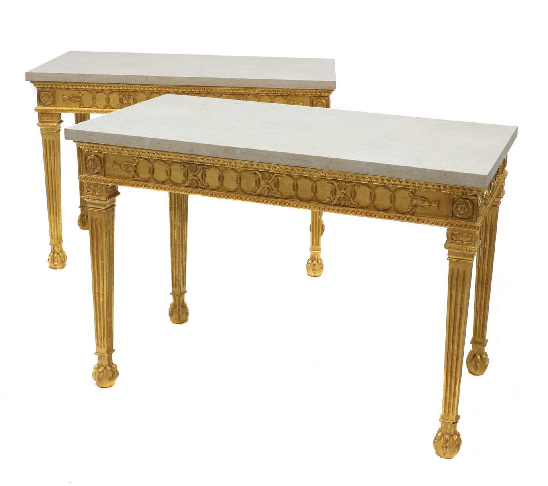 A pair of giltwood console tables