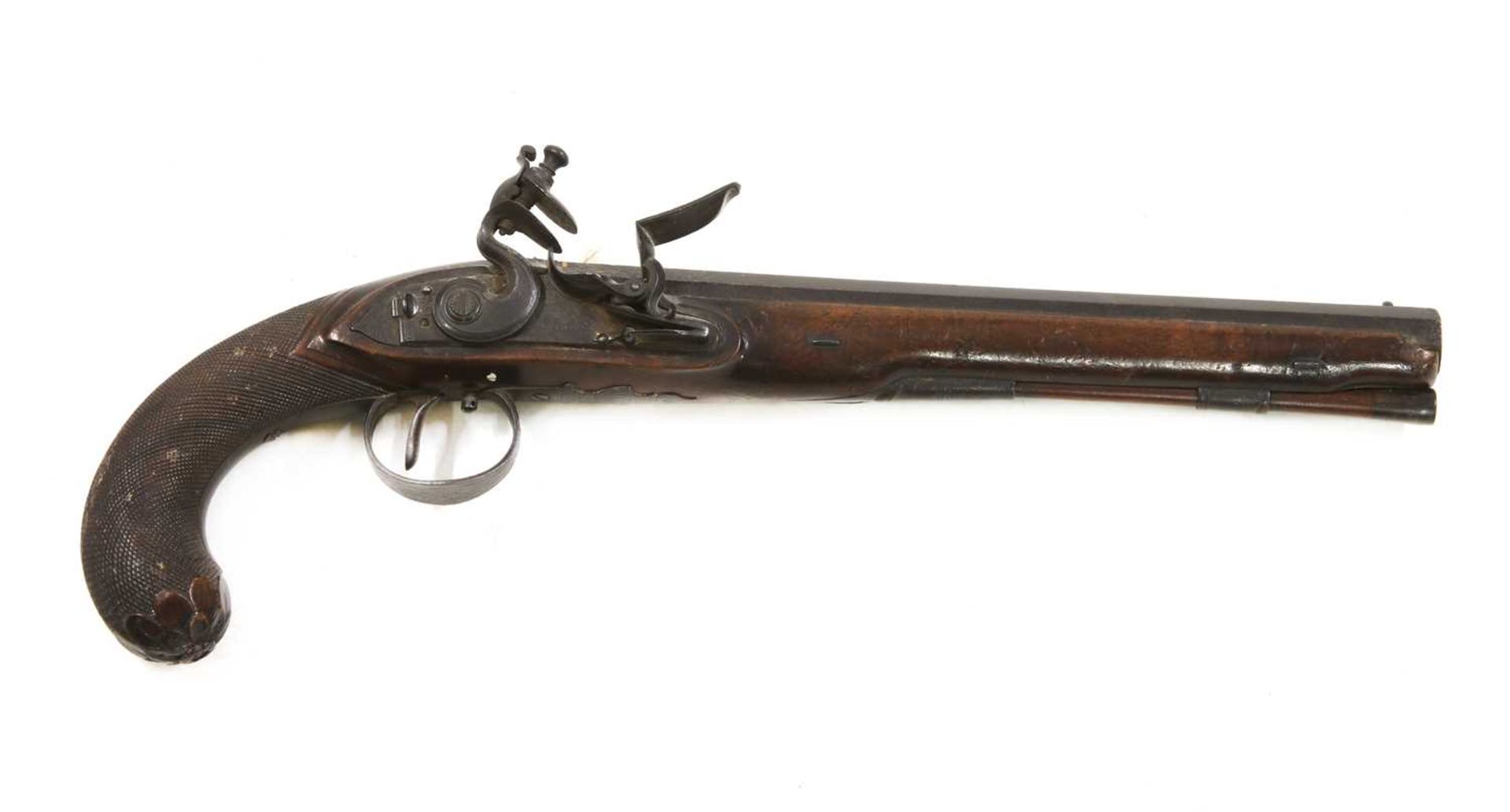 A flintlock duelling pistol,