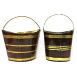 Two similar mahogany and brass bound peat buckets,