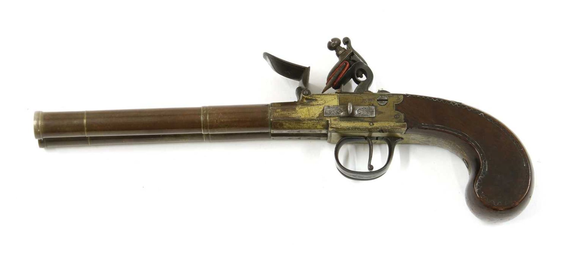 A pair of double-barrel box-lock flintlock pistols, - Image 7 of 14