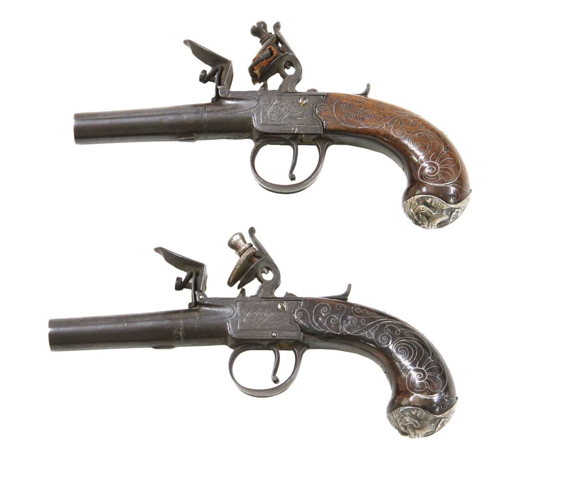 A pair of flintlock travelling pistols by Richard Cowper, - Image 2 of 4