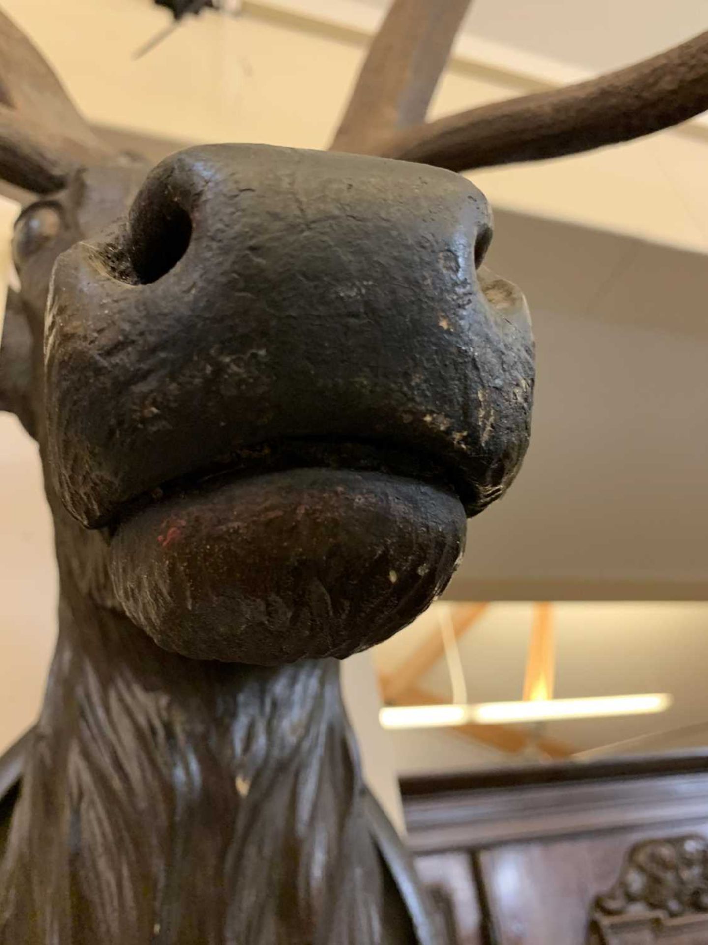 A Black Forest carved wood stag's head, with mounted antlers, - Image 5 of 16