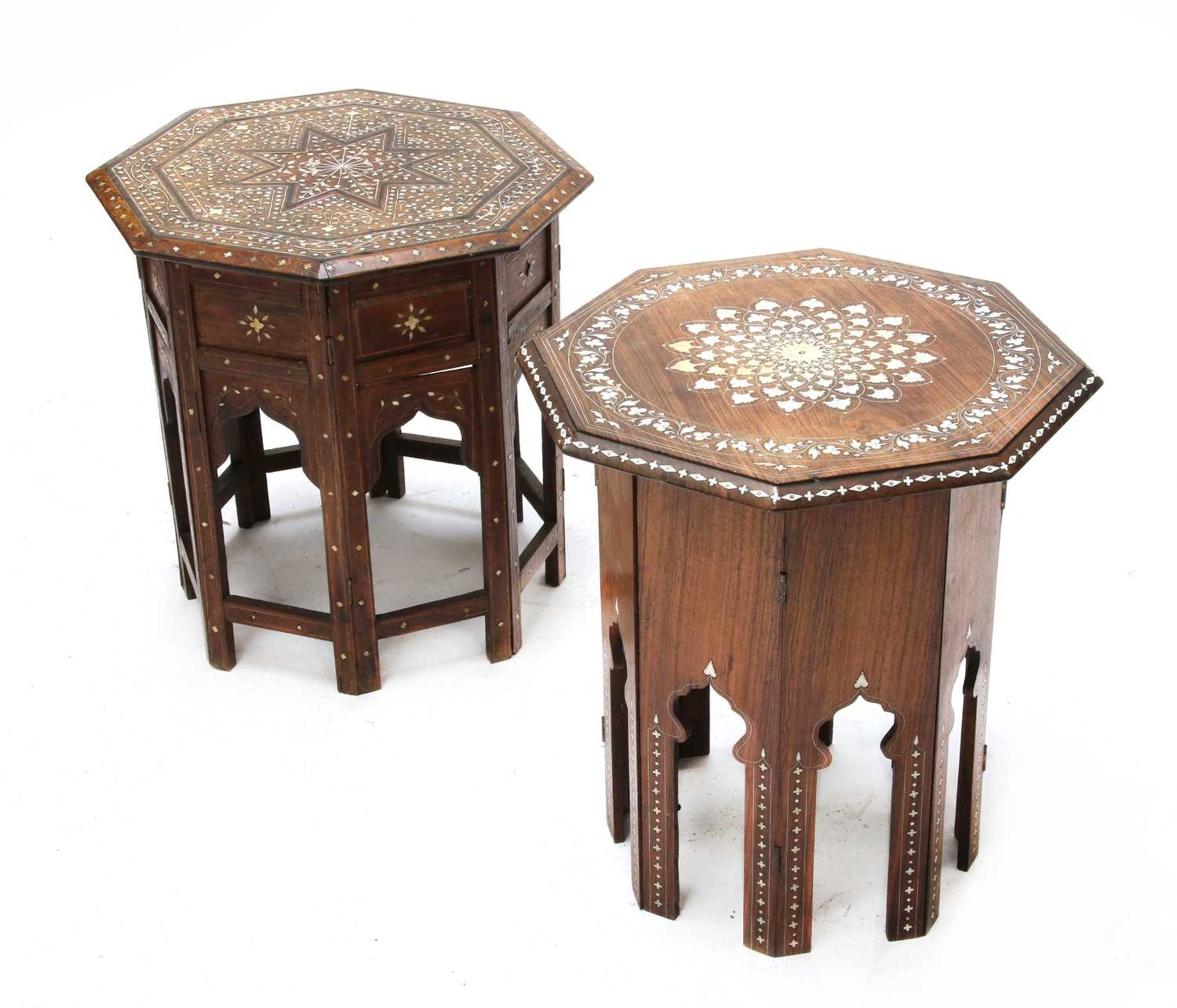 Two small Indian folding octagonal tables,