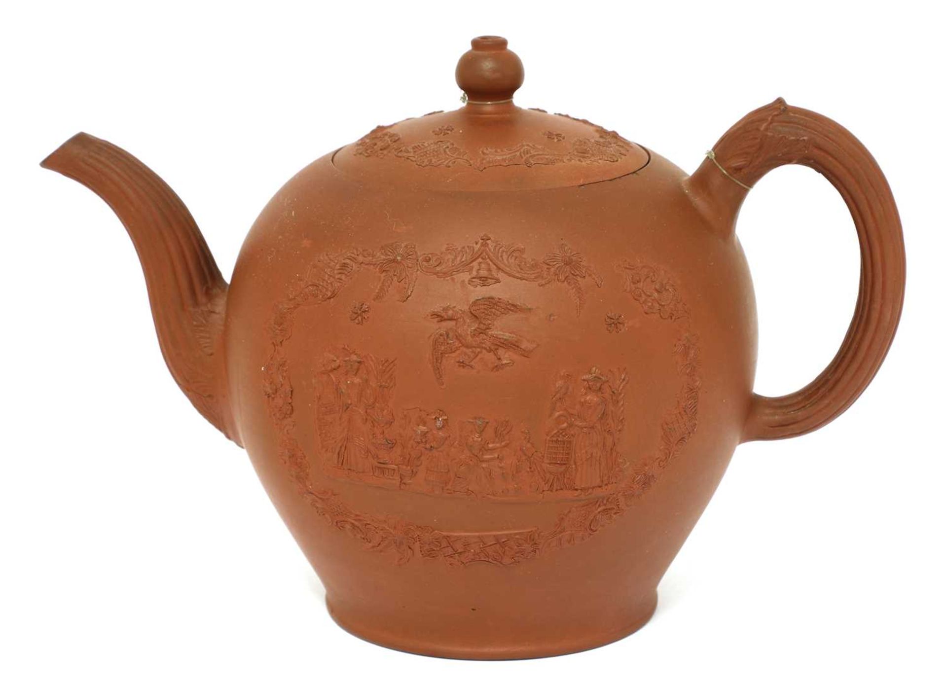 A Staffordshire redware globular teapot and cover,