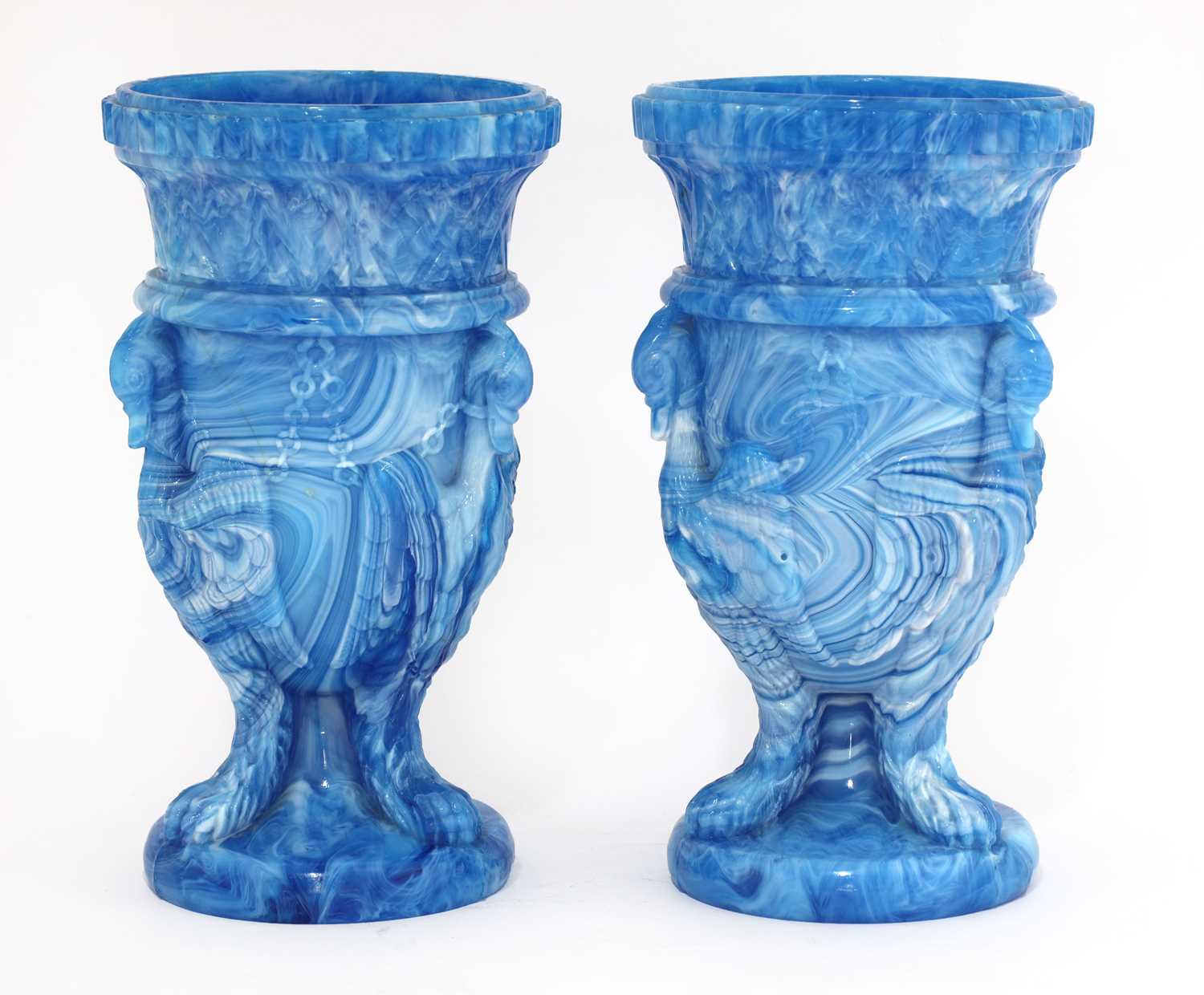 A pair of glass 'gryphon' urns - Image 2 of 3