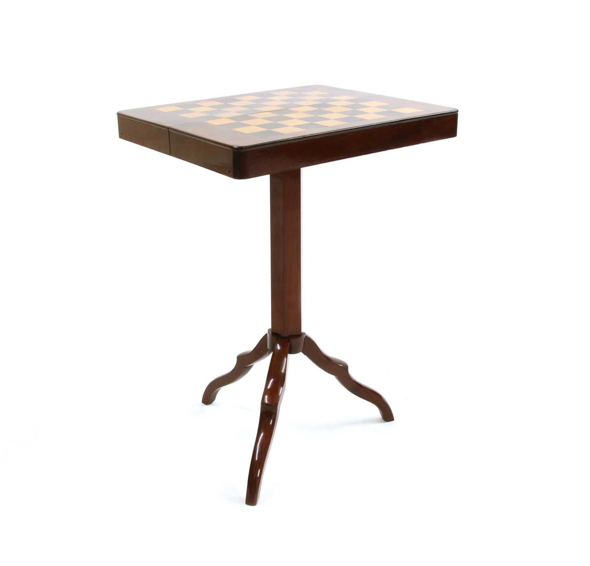 An inlaid mahogany campaign games table,
