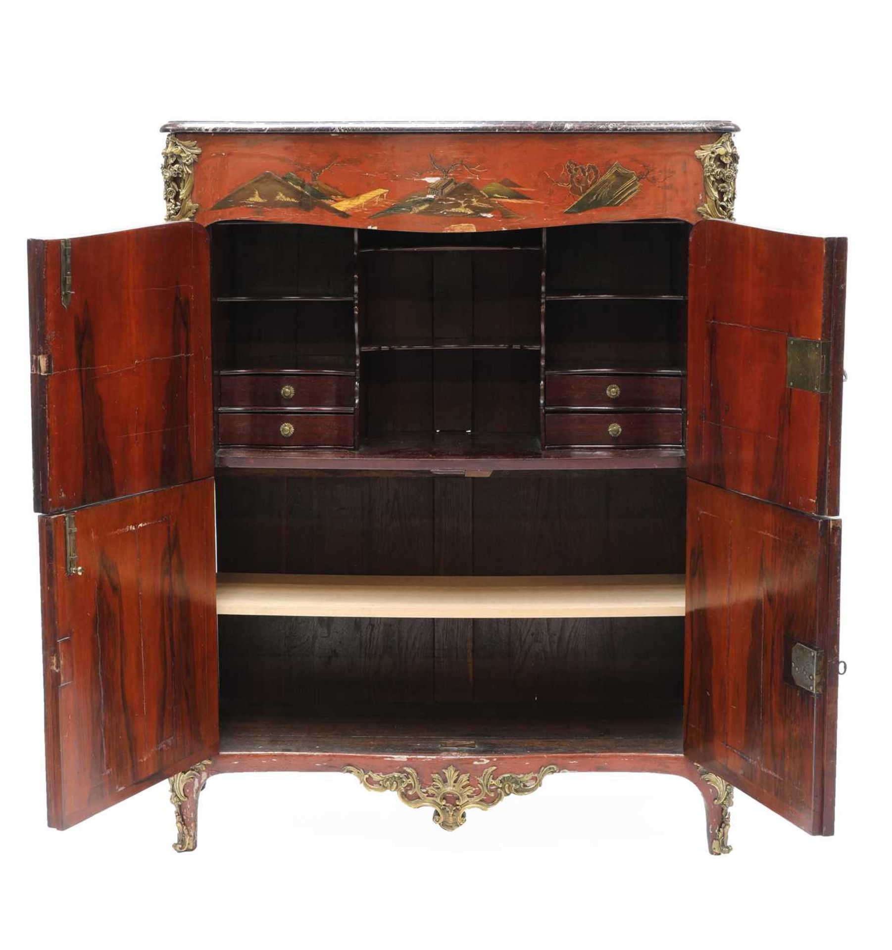 A French Louis XV and later red lacquer chinoiserie side cabinet, - Image 13 of 16