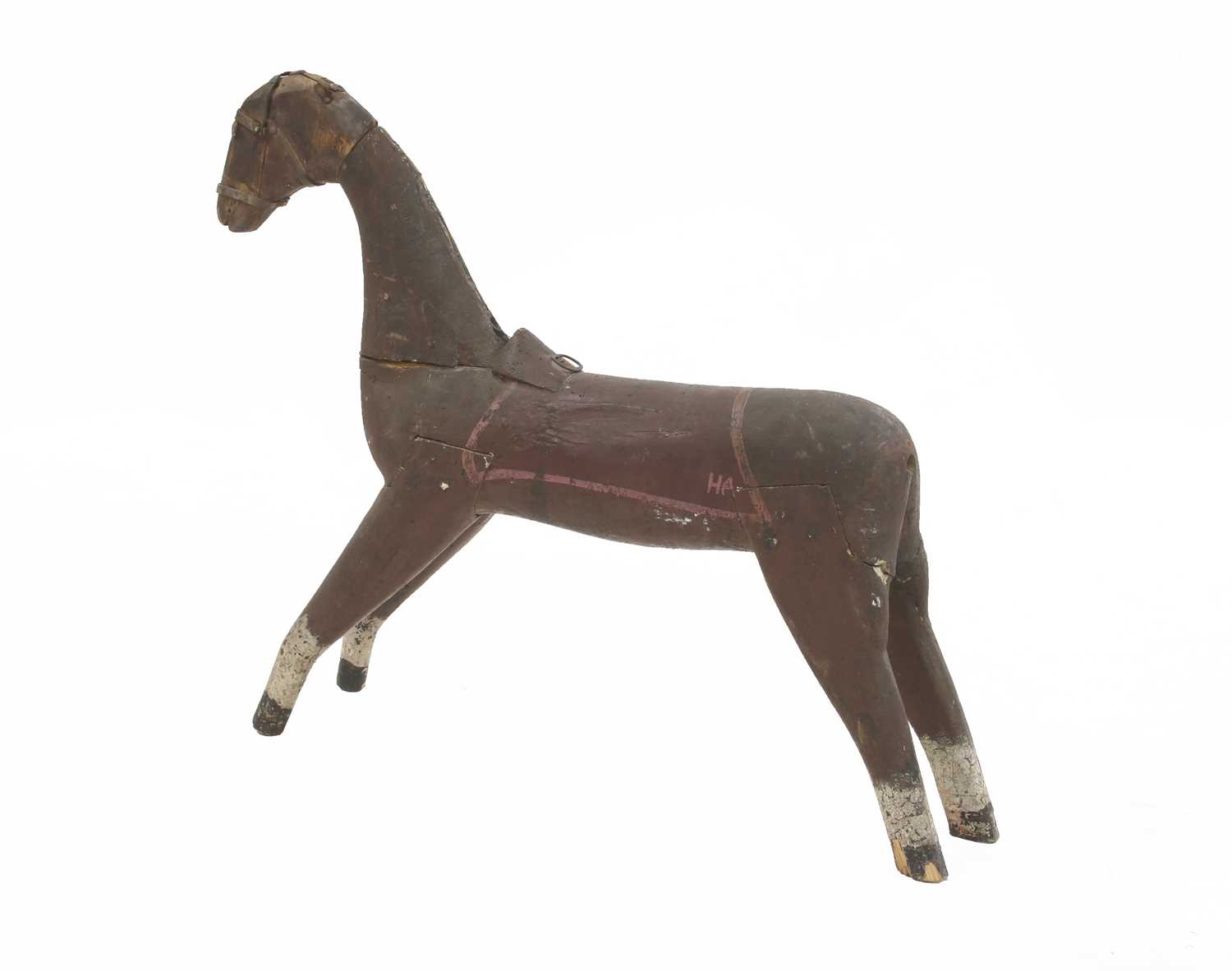 A folk art painted wooden horse, - Image 2 of 3