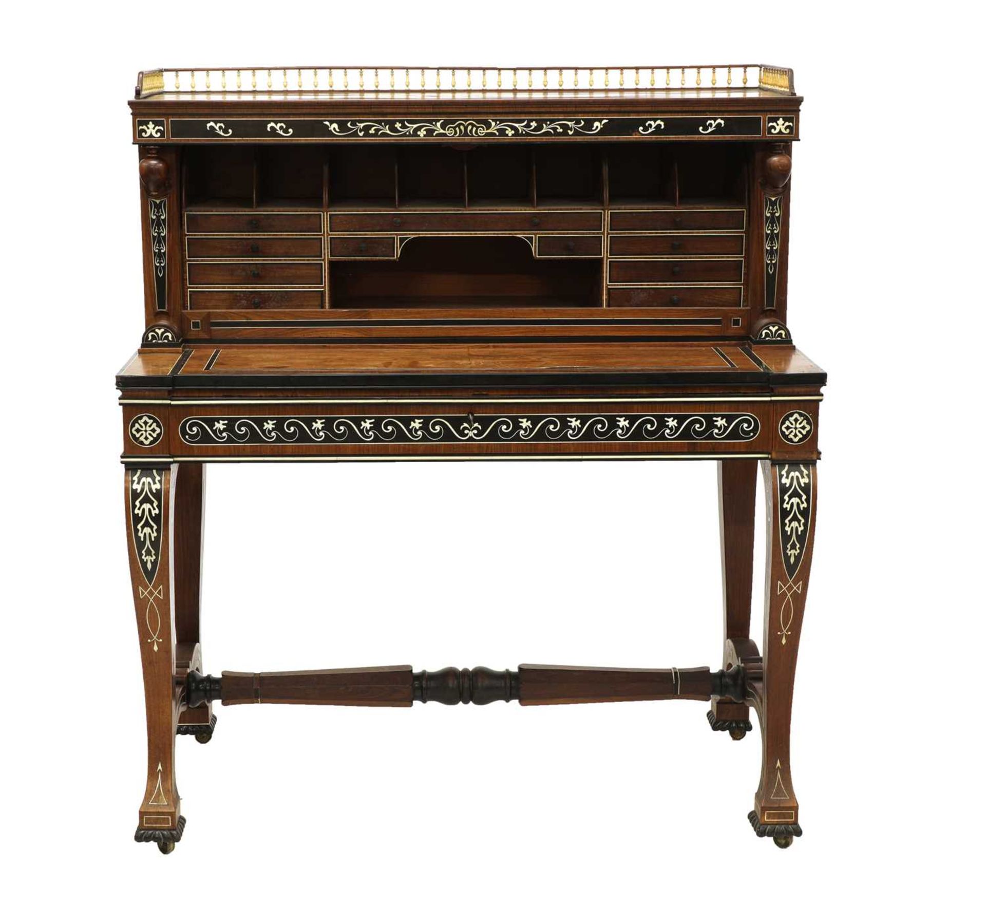 An Anglo-Indian padouk, ebony and ivory inlaid bureau cabinet, - Image 2 of 21