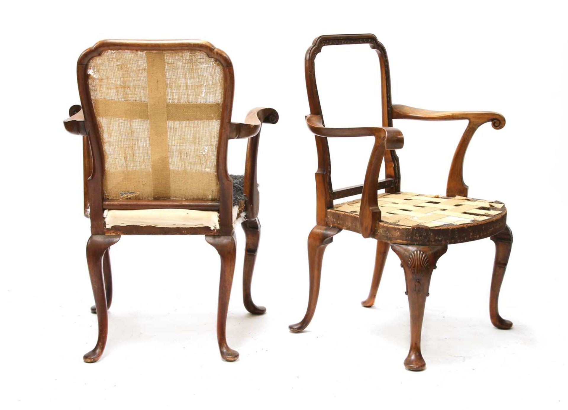 A pair of George II-style walnut side chairs, - Image 3 of 7