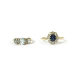 A gold sapphire and diamond cluster ring,