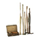 A collection of vintage fishing equipment