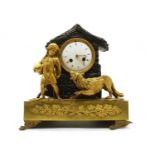 A composed gilt bronze clock garniture,